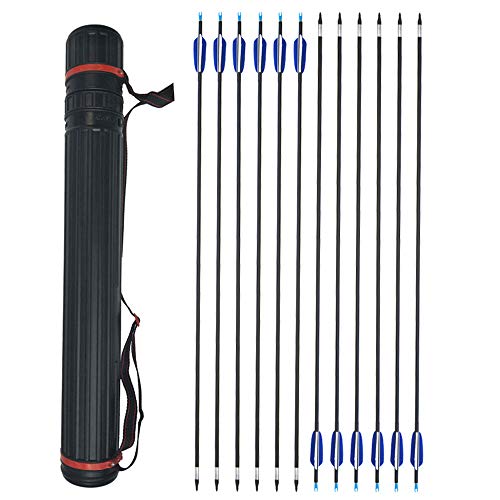 ZSHJG 12pcs Carbonpfeile für Bogenschießen 31 Zoll Jagdpfeile Spine 700 Bogenpfeile mit Pfeilköcher für Compound und Recurve Bogen Pfeile für Bogensport (Pfeil + Köcher)