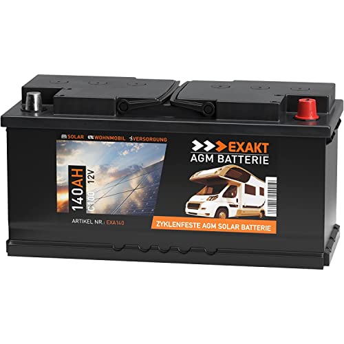 EXAKT AGM Batterie 140Ah 12V C100 Solarbatterie Photovoltaik Wohnmobil Solar Boot Camping Versorgungsbatterie statt 130Ah 120Ah
