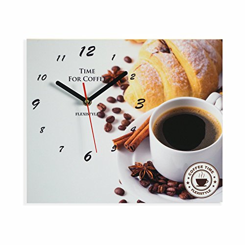 FLEXISTYLE Küchenuhr Kaffee & Croissant Silent, Acrylglas, hergestellt in UE
