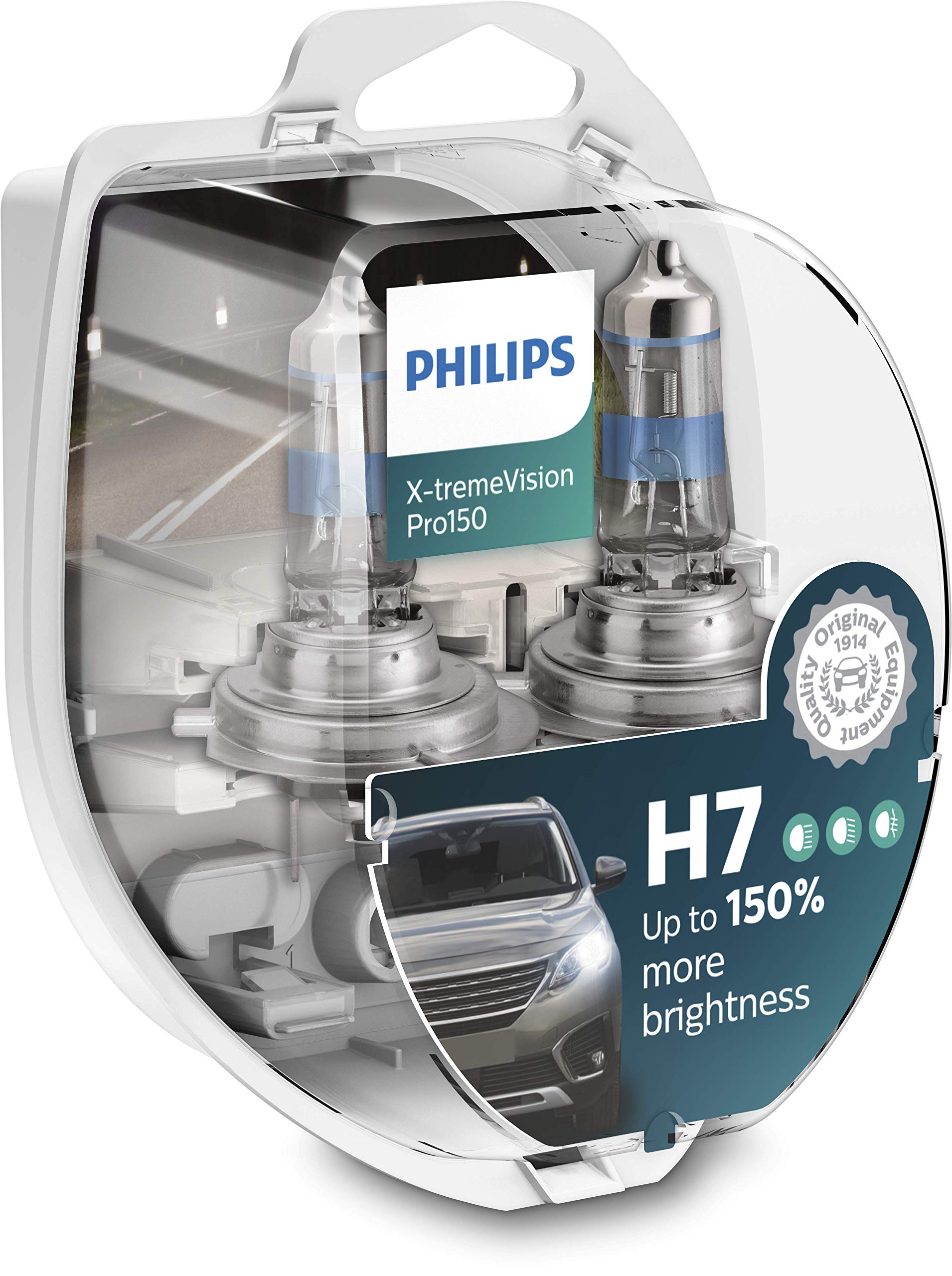 Philips X-tremeVision Pro150 H7 Halogen Scheinwerferlampe +150%, Doppelset, 569428, Twin box, Gelb