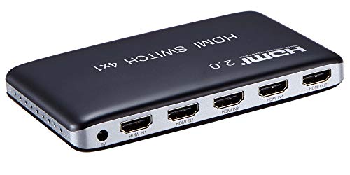 PremiumCord HDMI 2.0 Switch 4:1 mit Fernbedienung, Ultra HD 4K 2160p 60Hz, Full HD 1080p, 3D, ARC, HDCP 2.2, Kunststoffgehäuse, Farbe schwarz