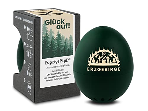 Erzgebirge PiepEi - Singende Eieruhr zum Mitkochen - Eierkocher für 3 Härtegrade - Gute Laune Geschenk mit Schwibbogen - Lustiges Kochei - Musik Eggtimer - Brainstream