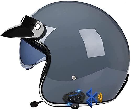 Motorradhelm Motorrad Bluetooth Jethelm,DOT/ECE-Zertifiziert Vintage Open Face 3/4 Halbhelme Jet Helm,Retro Crash Halbhelm Mit Visier Scooter Street Bike Motorrad Cap (Color : B, Größe : M=57-58cm)