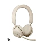 Jabra Evolve2 65 Wireless PC Headset – Noise Cancelling Microsoft Teams Certified Stereo Headphones With Long-Lasting Battery – USB-C Bluetooth Adapter – Beige