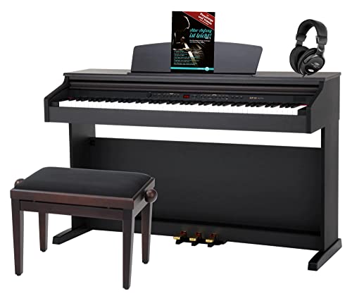 Classic Cantabile DP-50 RH E-Piano SET (Digitalpiano mit Hammermechanik, 88 Tasten, 2 Anschlüsse für Kopfhörer, USB, LED, 3 Pedale, Piano für Anfänger, Pianobank, Kopfhörer, Klavierschule) Rosenholz