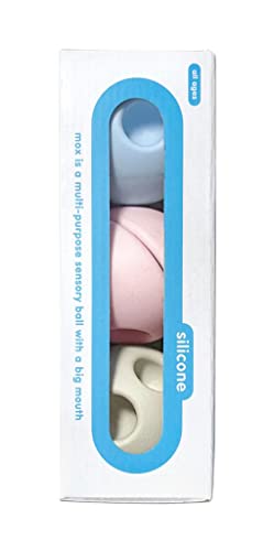 MOLUK 2843362 MOX Spielball, 3er Set, innovatives Spielzeug aus Silikon, Lernspielzeug ab 0+ Monaten, Pastell (Eisblau, Rosa, Beige)