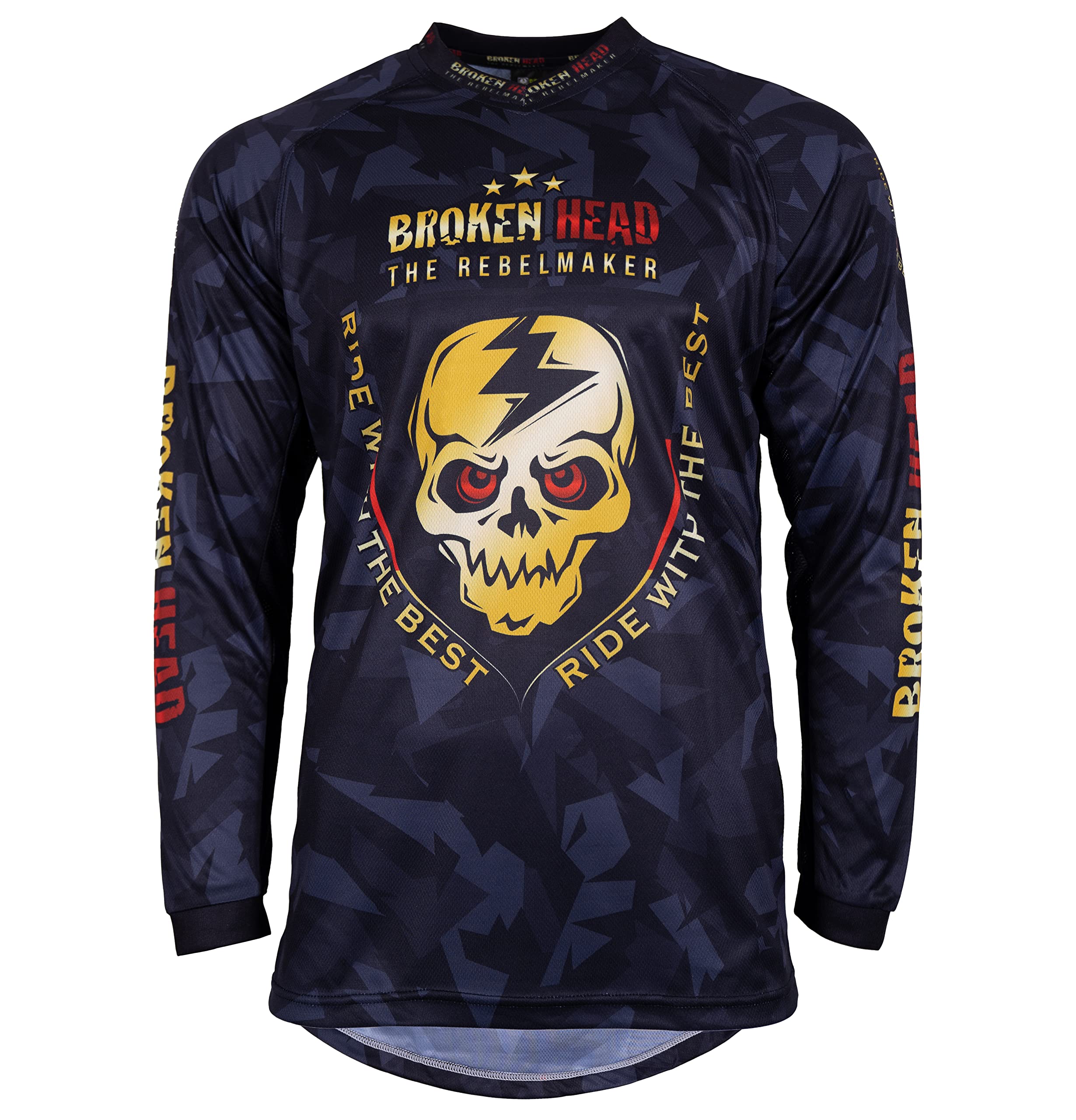 Broken Head MX Jersey Ride with The Best - Camouflage Grau-Gold - Moto-Cross Jersey - BMX - Offroad - Trikot - Racing Shirt (M)