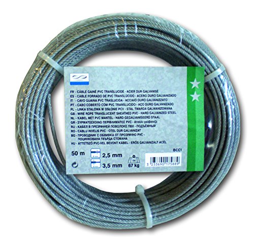 Chapuis BCC1 Kabel Leitung PVC - Stahl verzinkt - Arbeitslast Ungefähre 67 kg - Durchmesser 2, 5/3, 5 mm - Länge 50 m, grau