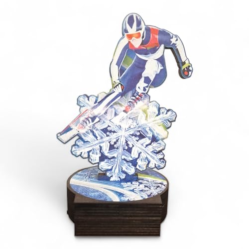 Trophy Monster Real Wood Grove Skiing Award bedruckt, vollfarbig | kostenlose Gravurplatte | aus nachhaltig bedrucktem 8 mm dickem Birkensperrholz | Größe 160 mm