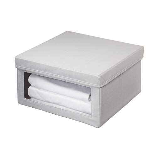 iDesign Evie Aufbewahrungsbox mit Deckel, Schrank Organizer mit Sichtfenster und Griff, Regalbox aus Stoff für Spielsachen, Kleidung und mehr, grau, 29,2 cm x 29,9 cm x 15,9 cm