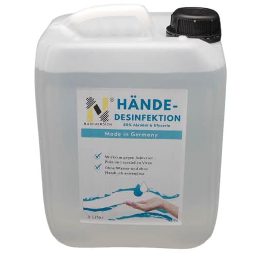 Hand Desinfektionsmittel Kanister 5 Liter | in 100ml Lösung enthalten 83,33ml Alkohol (96,6%), 4,14ml Wasserstoffperoxid (3%), 1,45ml Glycerin (98%)