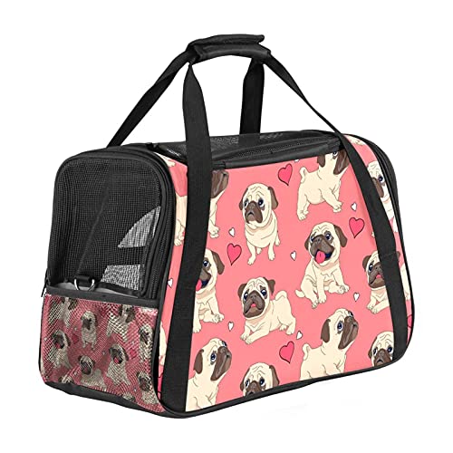 Haustiertasche Rosa Mops Transporttasche für Katzen und Hunde Faltbare Katzentransportbox Drucken Hundebox Atmungsaktiv und sicher 43x26x30 cm