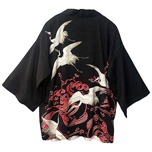 G-like Japanische Kimonos Damen Kleiung - Traditionell Haori Kostüm Robe Tokio Harajuku Drachen Muster Antik Jacke Nachthemd Bademantel Nachtwäsche (Rot)