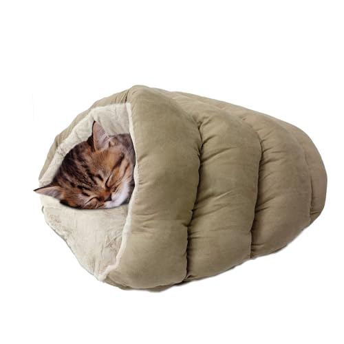 Sleep Zone Faux Suede Cuddle Cave Dog Bed - Fabric Bottom - 22X17 Inches/Tan/Attractive, Durable, Comfortable, Washable. by Ethical Pets