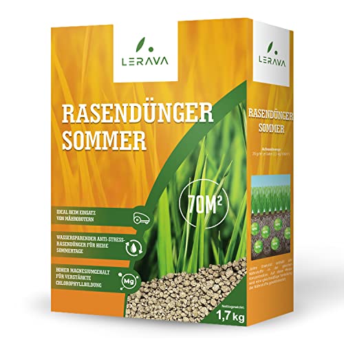 LERAVA Rasendünger Sommer - Langzeitdünger - wassersparender Anti-Stress-Rasendünger für heiße Sommertage - Ideal beim Einsatz von Mährobotern - 150m²