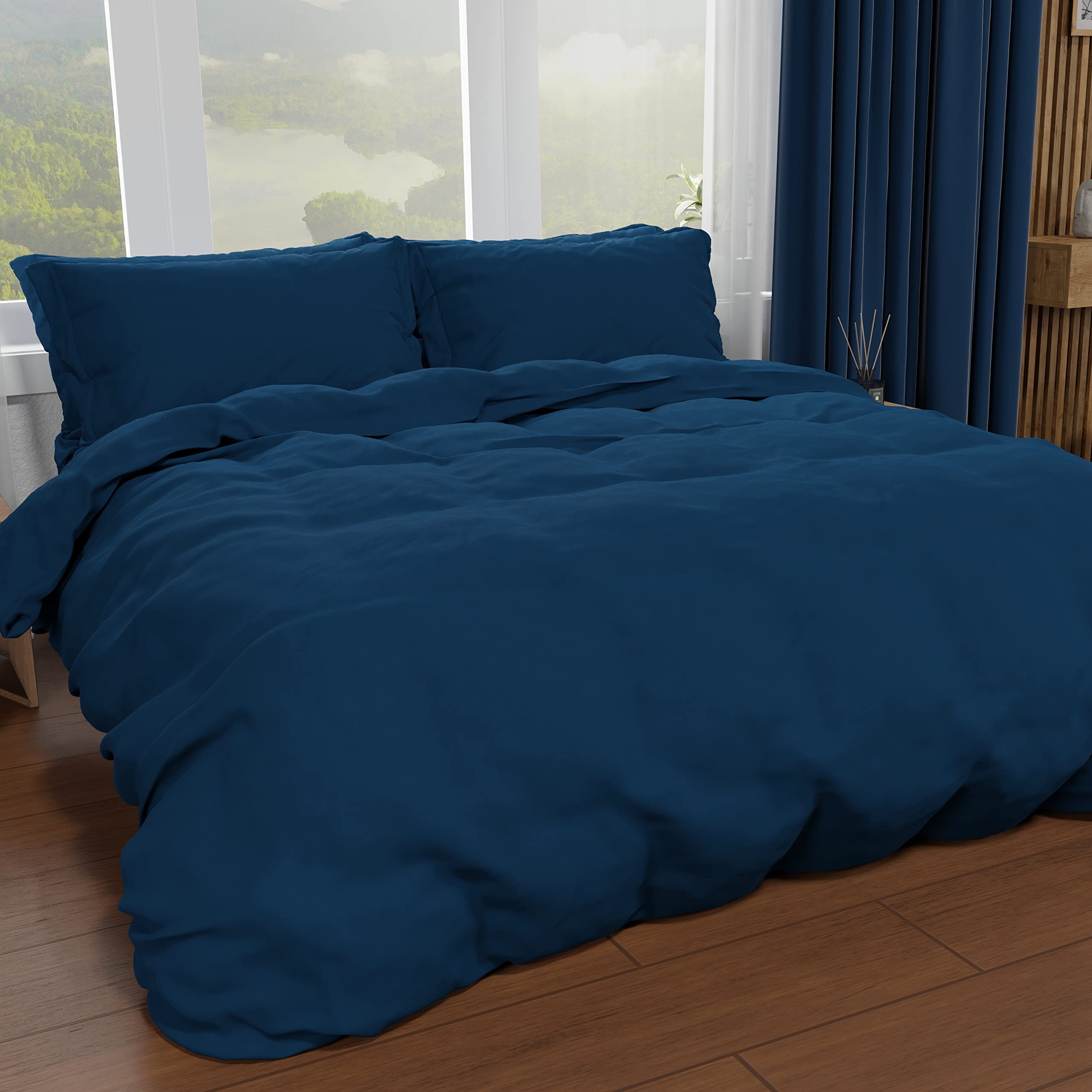 PETTI Artigiani Italiani - Bettbezug für Einzelbett, Bettbezug und Kissenbezüge aus Mikrofaser, einfarbig, Nachtblau, 100% Made in Italy