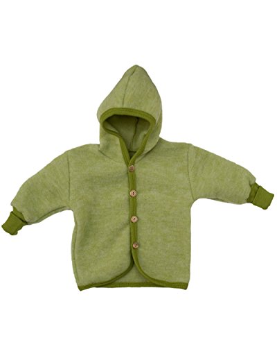 Cosilana Baby Jäckchen mit Kapuze aus weichem Wollfleece, 60% Schurwolle kbT, 40% Baumwolle KBA (50/56, Lindengrün-Melange)