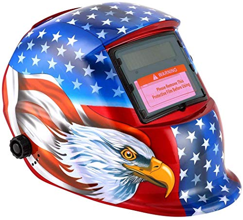 Ejoyous Schweißhelm, Schweißmaske, automatischer Schweißschutz, mit breitem Einstellbereich 4/9-13 für TIG MIG MMA Lichtbogenschweißen MMA Plasmaschneiden Eagle-Schnitt, Rot Blau