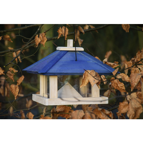 DOBAR Vogelfutterhaus, Holz, blau, für Wildvögel 2