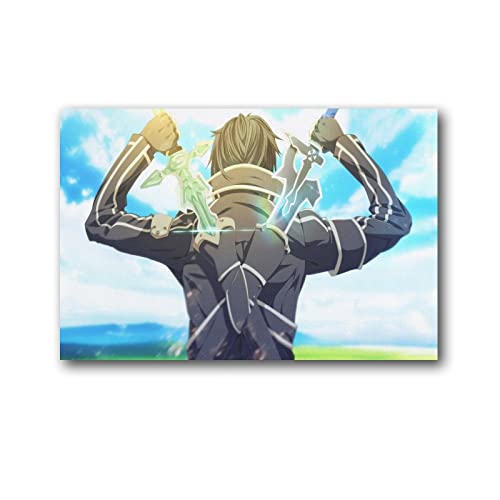 SAO Sword Art Online Anime Poster Kirito The Wilderness Geschenke Leinwand Gemälde Poster Wandkunst Dekorative Bilder Drucke Moderne Dekoration Gerahmt 60 x 90 cm