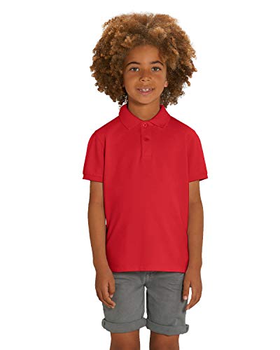 Hilltop Hochwertiges Kinder Poloshirt aus 100% Bio-Baumwolle für Mädchen und Jungen. Eignet sich hervorragend zum bedrucken. (z.B.: mit Transfer-Folien/Textilfolien),134/146, Rot