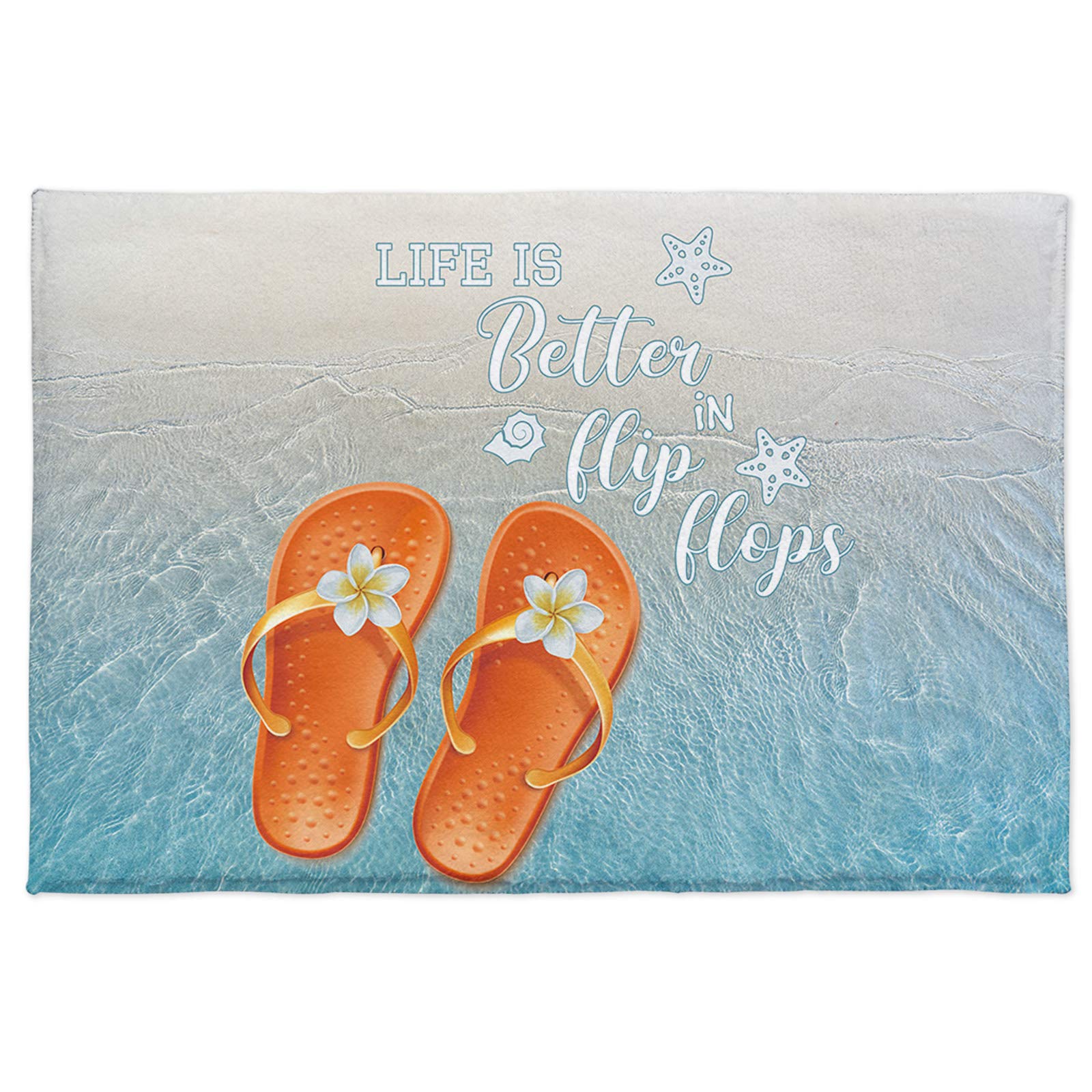 Fußmatte für den Sommer, Strand, Badematte, saugfähig, zottelig, Fußmatte, Frangipani-Flip-Flops, flauschig, weich, Geschenk, 50,8 x 80 cm