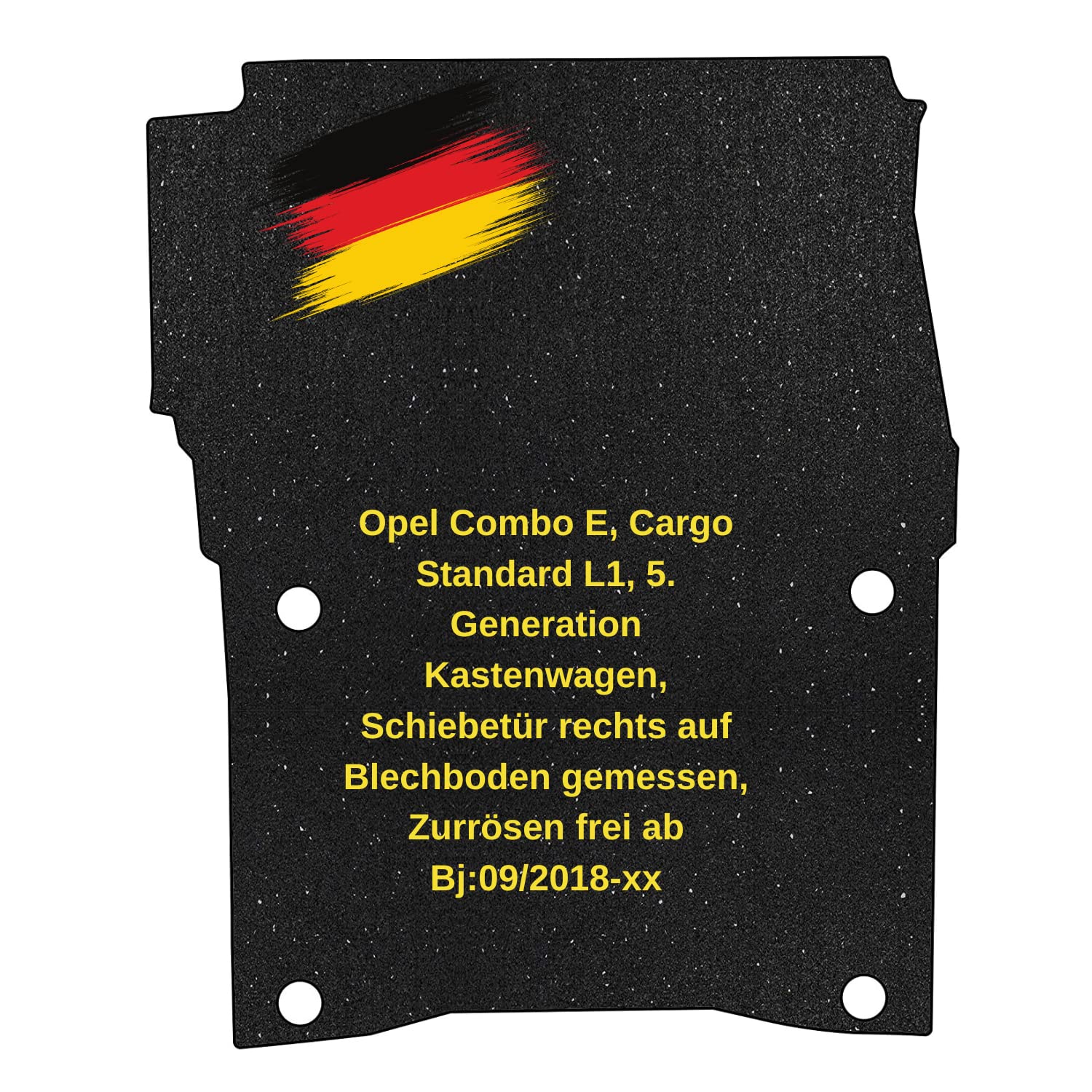 aruma® Antirutschmatte Laderaummatte maßgeschneidert kompatibel für Opel Combo E, Cargo Standard L1, 5. Gen Kastenwagen, Schiebetür rechts auf Blechboden gemessen, Zurrösen frei ab Bj:09/2018-xx