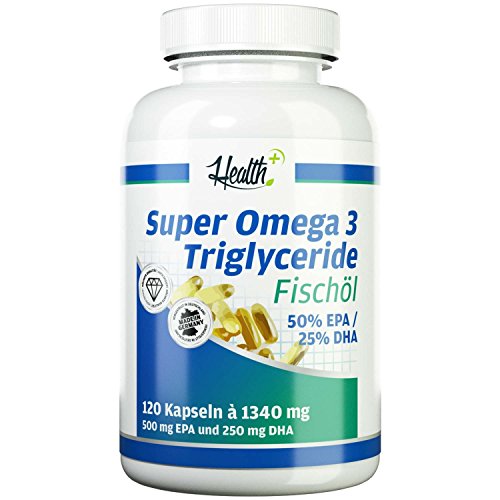 Health+ Super Omega 3 Triglyceride Fischöl - 120 Kapseln mit wertvollen Omega-3-Fettsäuren, mit EPA und DHA, Made in Germany
