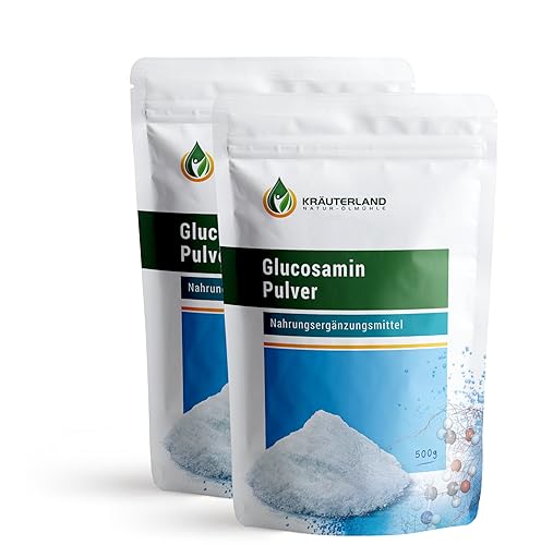Kräuterland Glucosamin Pulver • 1 kg • hochrein und hochdosiert • Premium Glucosamin Sulfat • deutsche Pharmaqualität • (2x500g)