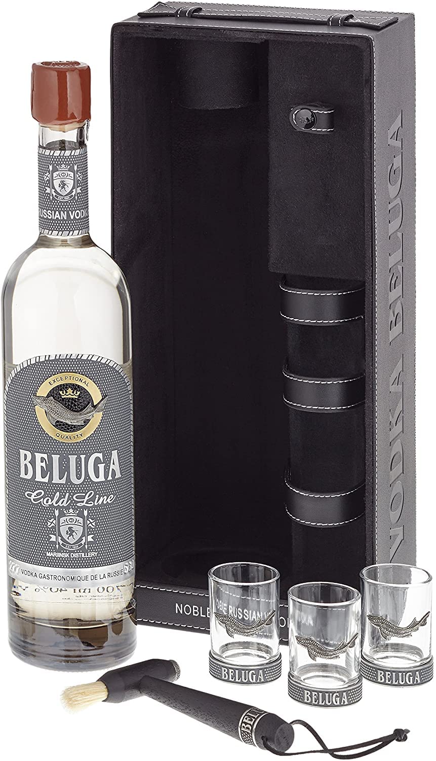 Beluga Gold Line Vodka 0,7 Liter Flasche mit 3 Gläser 40% Alk., Premium Wodka aus Sibirien, reiner und weicher Geschmack