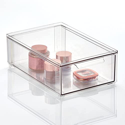 mDesign Aufbewahrungsbox fürs Badezimmer – stapelbare Schubladenbox aus Kunststoff – praktischer Kosmetikorganizer zur Aufbewahrung von Badartikeln – durchsichtig
