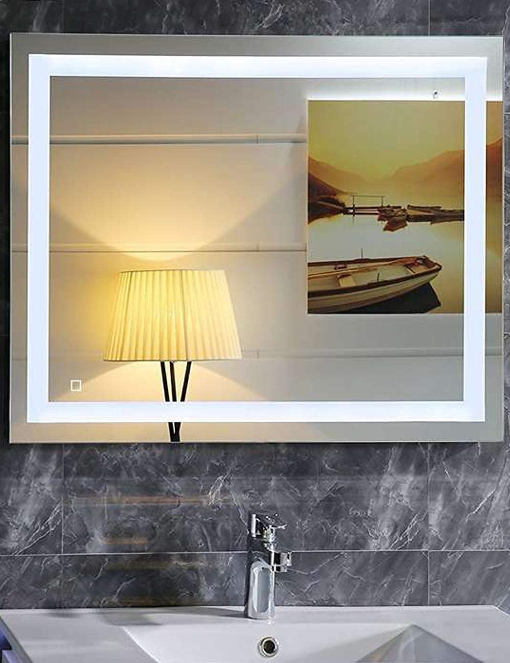 Dr. Fleischmann LED-beleuchteter Badezimmerspiegel Badspiegel 80 x 60 cm mit Touch-Schalter Lichtfarbe Kaltweiß