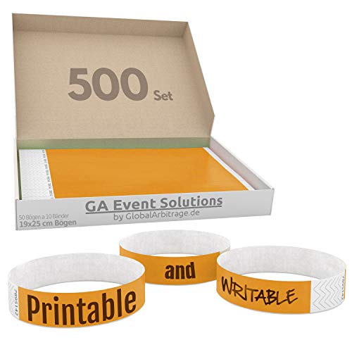 500 Eintrittsbänder aus Tyvek zum selbst gestalten und bedrucken in Orange von GA Event Solutions - Party Einlassbänder, Festival Armbänder für dein Event