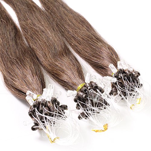 hair2heart 200 x 1g Echthaar Microring Loop Extensions, 50cm - glatt - #4 braun - Loops Haarverlängerung
