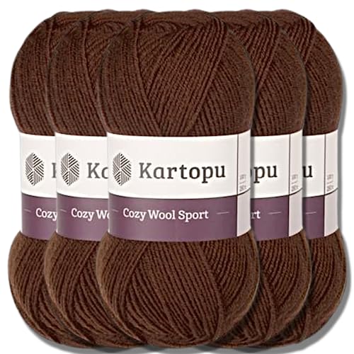 Hobby YARN Kartopu Cozy Wool Sport Garn 5 x 100g Türkische Premium Wolle Baumwolle und Acryl Uni Handstrickgarne Strickgarn Einfarbig Baby zum Häkeln Stricken (890)