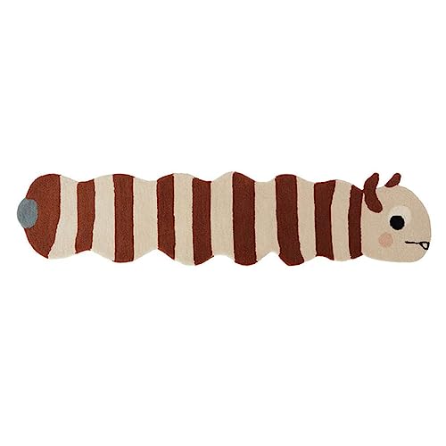 OYOY Mini Leo Larva Rug - Langer Kinderzimmer Teppich Raupe - Bettvorleger und Kinder Spielteppich für Jungen und Mädchen - 180 x 42 cm Wolle Baumwolle Mix