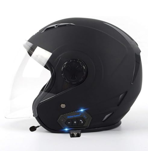 Offener Bluetooth-Helm Jethelm 3/4-Motorradhelm Mit Drop-Down-Visier Jet-Helm Lautsprecher Und Mikrofon Passend Für Motorrad Cruiser Chopper DOT/ECE-Geprüft 1,S