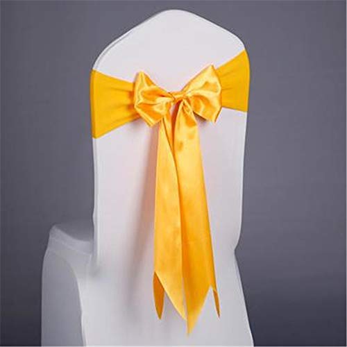 CULASIGN 10 Stück Elastische Stuhlhussen, Schleifen mit Satinschleifen, für Hochzeiten, Partys, Dekorationen (Gelb)