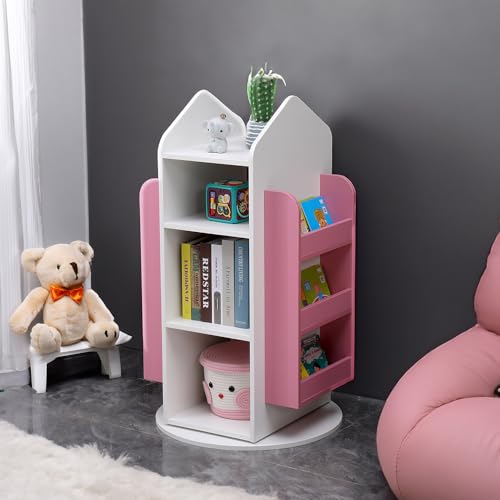 Home Deluxe - Kinderregal Juna - ca. 60 x 60 x 105,3 cm, Farbe: Weiß/Pink, 360° drehbar I Spielzeugregal Kinderbücherregal Kinderzimmerregal