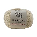 Gazzal Baby Wolle, 50 g, 200 m, feines Babygarn, 40 % Lana Merino, 20 % Kaschmir, 829, Beige, 5 Stück