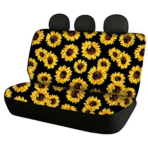 Dolyues Auto-Sitzbezüge, Sonnenblumen-Motiv, für Rücksitzbank und Rückenlehne, komplettes Set, 2 Stück, für Frauen, Autozubehör, universell passend für SUVs, LKWs, Autos