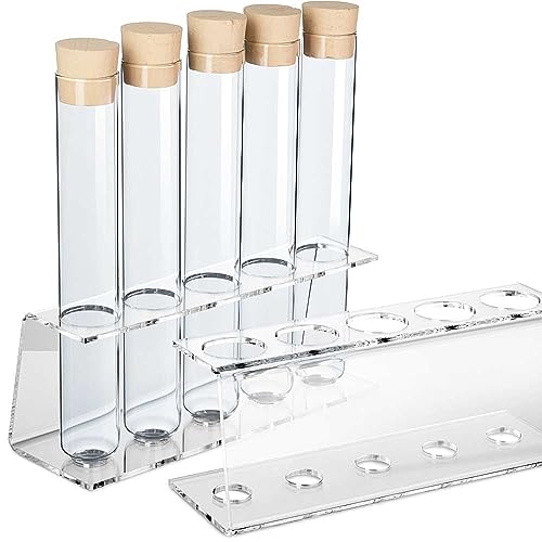 Tuuters Acryl Reagenzglasständer mit Reagenzglas, Reagenzglashalter, Gewürzregal, mit Korken (5-Loch Ø30mm + Glas)