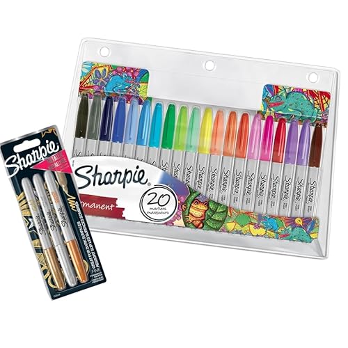 Sharpie Permanentmarker-Set, exklusives Farbsortiment und verschiedene Metallic-Farben, feine Spitze, 20 Stück + 3 Stück