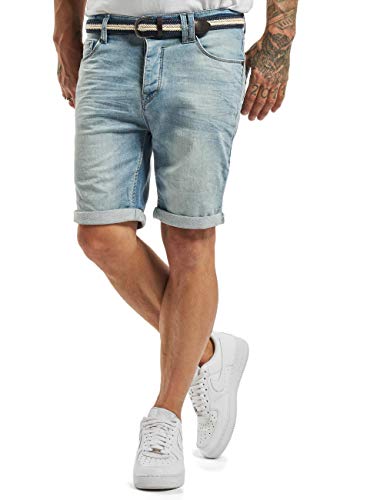 Sublevel Herren Jeans Bermuda-Shorts mit Gürtel & Stretch Light-Blue 30