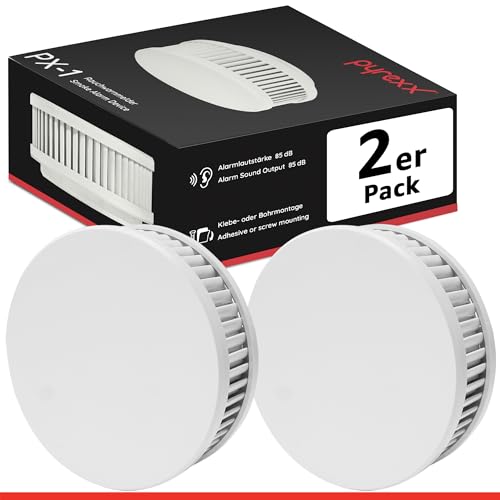 Pyrexx PX-1 Rauchwarnmelder 12 Jahre Batterie mit Magnet-Halterung ohne Bohren und LED-Blinken, Zertifiziert nach Q-Label, Weiß, 2er Set