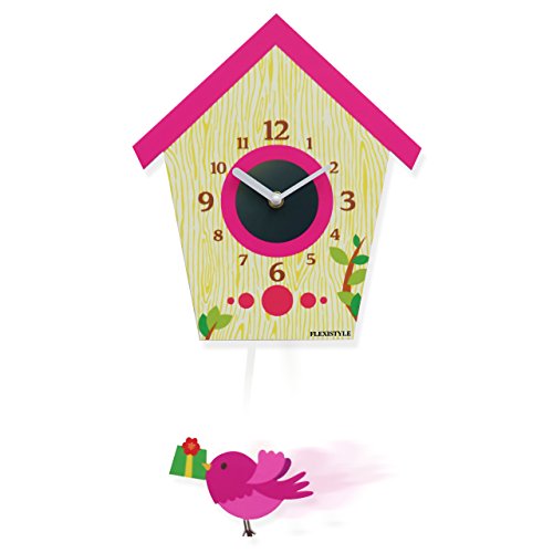 Modern Design Wanduhr Pendel für Kinder Kuckuck ohne tickgeräusche, Acryl, kinderzimmer (Pink)