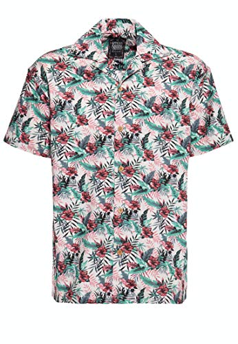 King Kerosin Herren Kurzarm Hemd | Hawaiihemd | Tropic | Florales Muster | Reverskragen