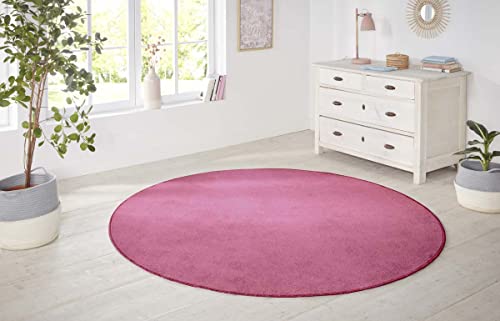 Hanse Home Nasty Teppich Rund – Wohnzimmerteppich Flauschiger Kurzflor Einfarbig Unifarben für Esszimmer, Wohnzimmer, Kinderzimmer, Flur, Schlafzimmer, Küche – Uni Rosa, Pink, 200cm