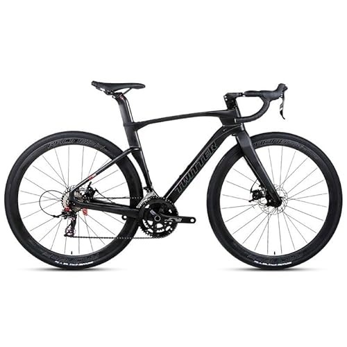 TiLLOw Herren- und Damen-Carbonfaser-Fahrrad, Cross-/Rennräder, Erwachsenenfahrräder, 24-Gang-Fahrrad, Carbonfaser-Vordergabel, leichte Karosserie, 9,9 kg, Unibody (Color : Black, Size : 45CM)