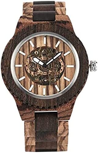 Holzuhr Herren Automatische mechanische Uhren Vintage Vollholzband Herrenuhren Top-Marke Luxusuhren Geschenke, Zebraholz 234Malerisch